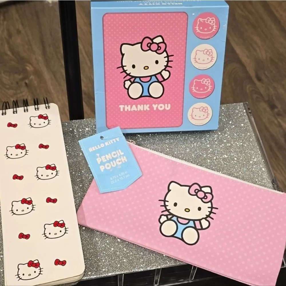 Hello Kitty Pencil Pouch, Reporter's List Pad, & Notecard Set‎